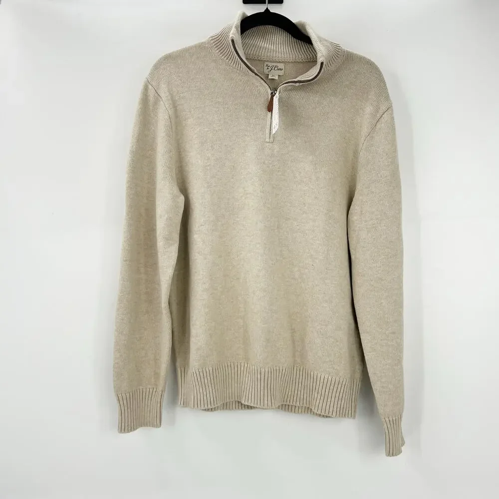 J. Crew Men's Heritage Cotton Quarter-Zip Sweater Knit Heather Sand Size M NWT